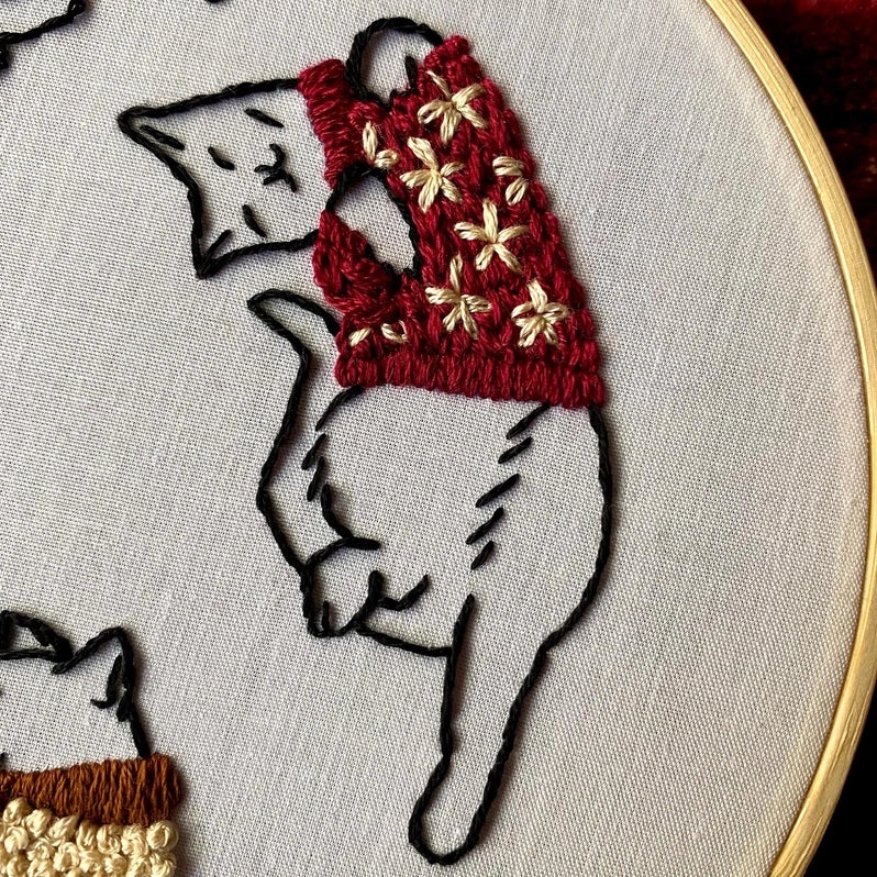Cozy Sweater Kitties Hand Embroidery Kit