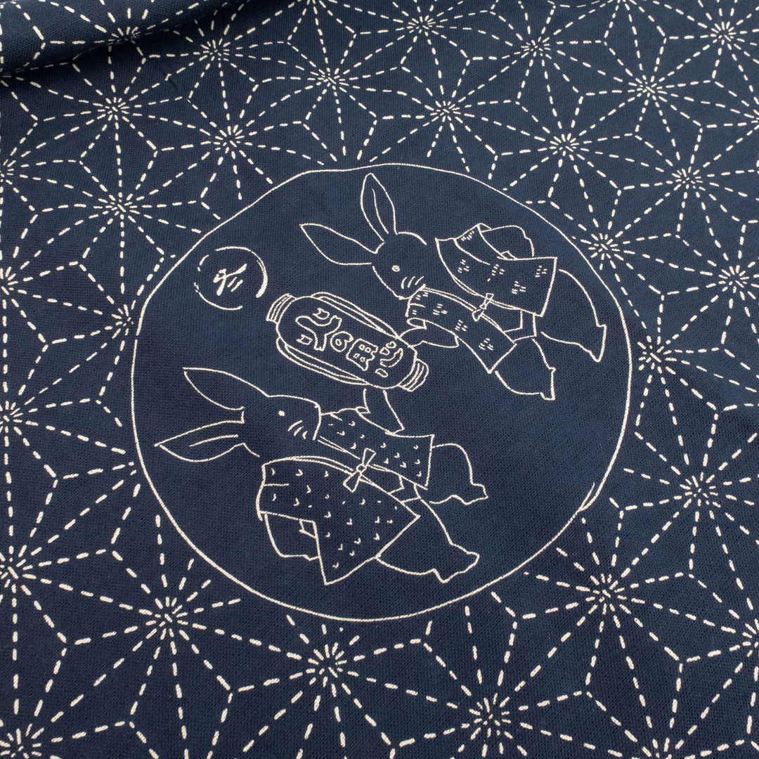 Large Sashiko Panel - Homespun Folktale Rabbits