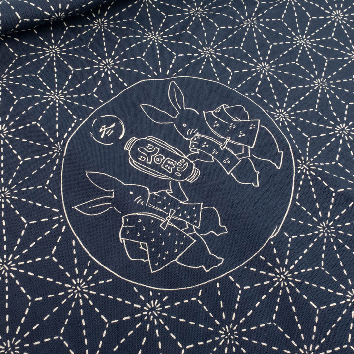 Large Sashiko Panel - Homespun Folktale Rabbits