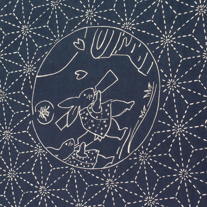 Large Sashiko Panel - Homespun Folktale Rabbits