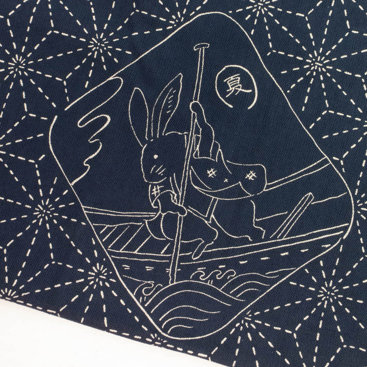 Large Sashiko Panel - Homespun Folktale Rabbits