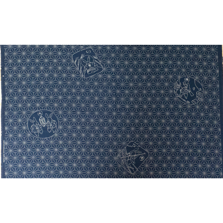 Large Sashiko Panel - Homespun Folktale Rabbits