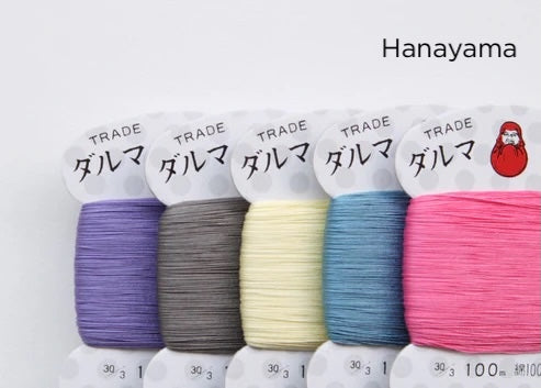 Daruma Home Thread #30 Carded Collections showing five spools of smooth embroidery thread in soft purple, gray, cream, light blue, and bright pink, ideal for Japanese craft supplies and modern needlework projects.