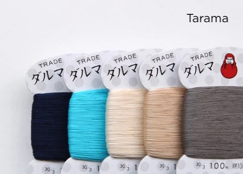 Daruma Home Thread #30 Carded Collections featuring a variety of modern needlework embroidery floss in navy, turquoise, cream, tan, and gray shades for Japanese craft and cross stitch projects.