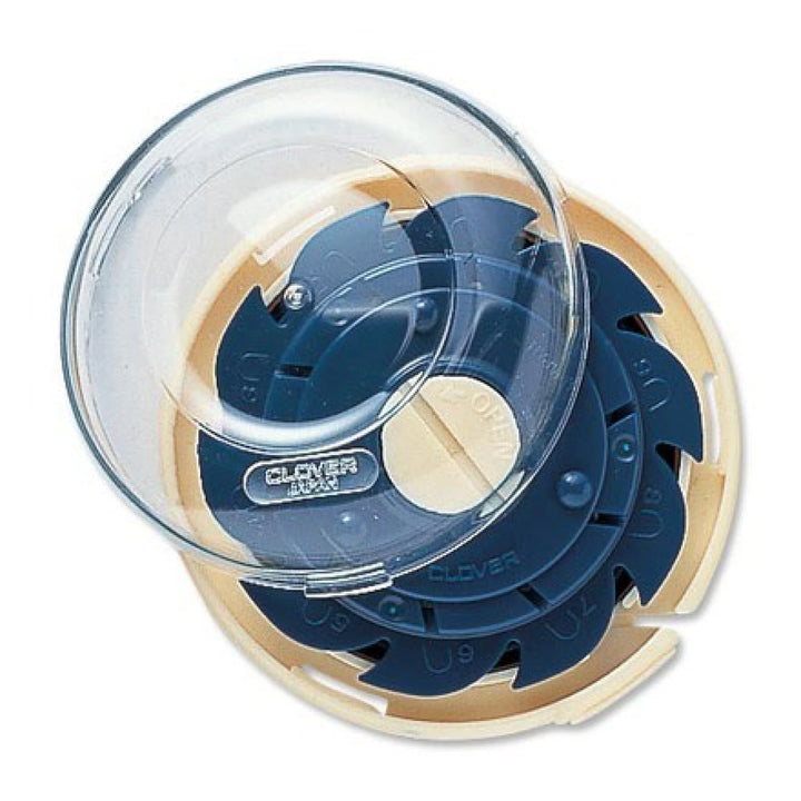Circular Dome Threaded Needle Case with a clear plastic lid and rotating compartments for organized storage of various needle sizes, ideal for embroidery and sewing crafts.
