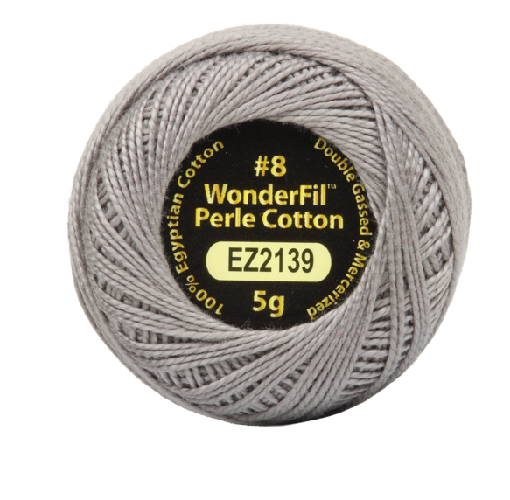 Vicki McCarty Wonderfil Perle Cotton - Ash Gray (2139), high-quality Egyptian cotton embroidery thread spool, suitable for modern needlework and sashiko crafts.