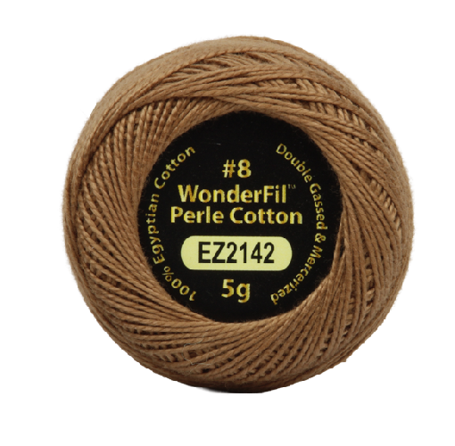 Vicki McCarty Wonderfil Perle Cotton - Relic Bronze (2142) spool of fine, high-quality embroidery thread in a warm bronze shade, ideal for modern needlework and cross stitch projects.