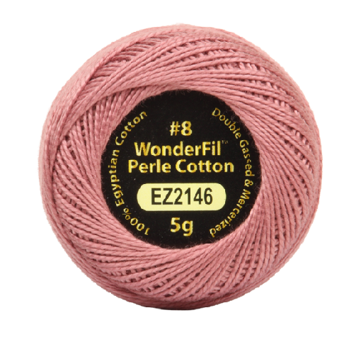 Vicki McCarty Wonderfil Perle Cotton - Sweet Pink (2146), a spool of fine, high-quality #8 embroidery thread made from 100% Egyptian cotton, ideal for modern needlework and cross stitch.
