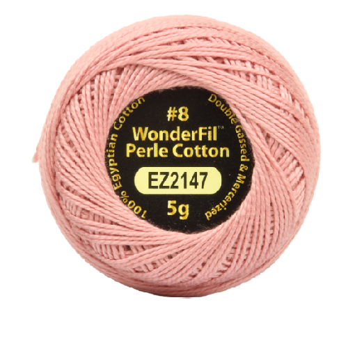 Vicki McCarty Wonderfil Perle Cotton - Pink Lemonade (2147) thread spool in soft pink shade for embroidery, cross stitch, and modern needlework projects using premium cotton.