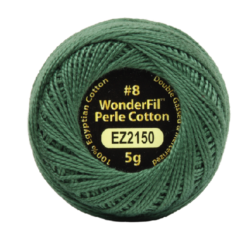 Vicki McCarty Wonderfil Perle Cotton - Seaweed (2150) embroidery thread spool in a rich green shade, ideal for modern needlework and cross stitch projects.