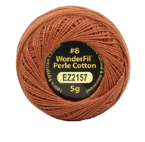Vicki McCarty Wonderfil Perle Cotton - Syrup (2157), a spool of rich brown embroidery thread ideal for modern needlework, cross stitch, and Sashiko craft projects.