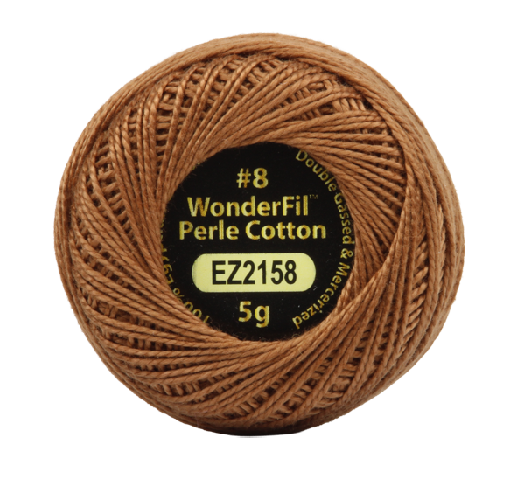 Vicki McCarty Wonderfil Perle Cotton - Cider (2158) in rich brown shade, premium embroidery thread ideal for cross stitch, sashiko, and modern needlework projects.