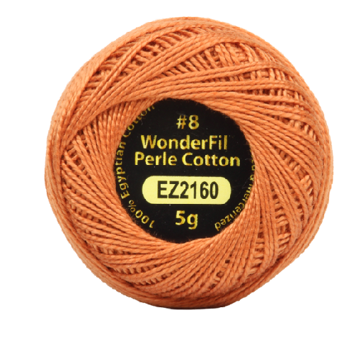 Vicki McCarty Wonderfil Perle Cotton - Dark Yam (2160) embroidery thread spool in a rich dark yam color, ideal for hand embroidery, cross stitch, and needlework crafts.