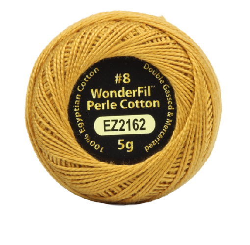 Vicki McCarty Wonderfil Perle Cotton - Trinket Gold (2162) spool of high-quality embroidery thread made from 100% Egyptian cotton, ideal for modern needlework and Japanese craft supplies.
