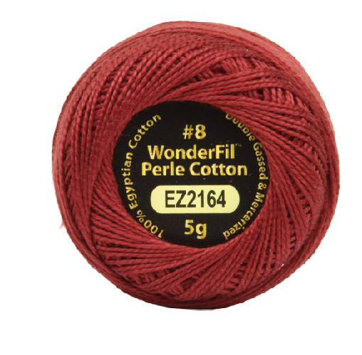 Vicki McCarty Wonderfil Perle Cotton - Barn Red (2164), premium #8 embroidery thread made from 100% Egyptian cotton, perfect for hand embroidery, cross stitch, and needlework projects.