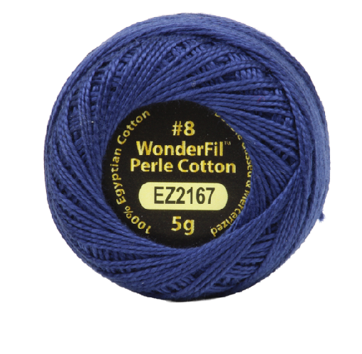 Vicki McCarty Wonderfil Perle Cotton - Admiral Blue (2167), a spool of deep blue embroidery thread made from high-quality cotton thread ideal for hand embroidery and modern needlework projects.