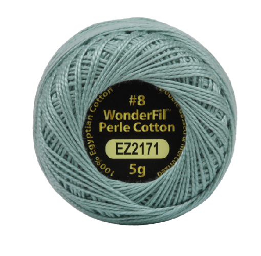 Vicki McCarty Wonderfil Perle Cotton - Cloudburst (2171) is a soft pale blue embroidery thread made from 100% Egyptian cotton, perfect for hand embroidery and needlework projects.