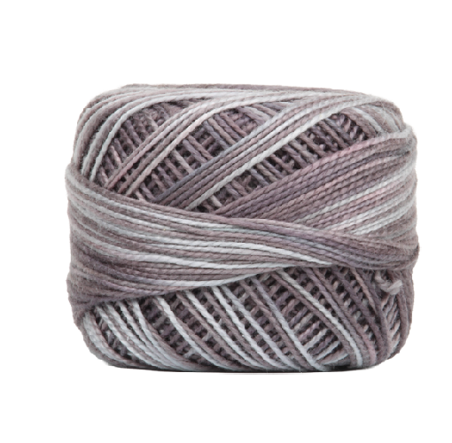 Vicki McCarty Variegated Wonderfil Perle Cotton - Anchor Gray (2214) in shades of gray, ideal for embroidery, cross stitch, and modern needlework projects.