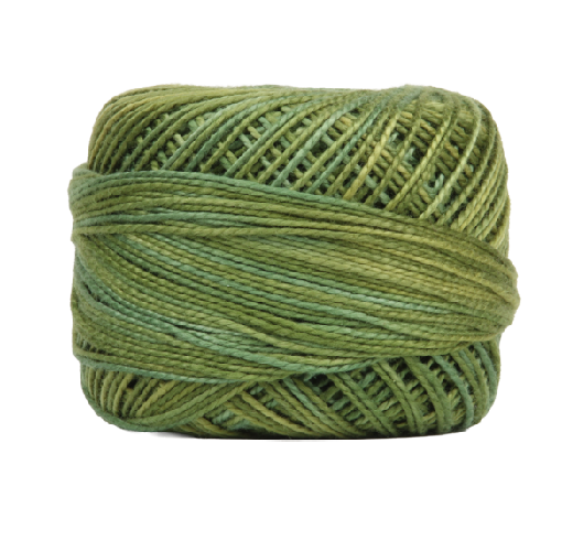 Vicki McCarty Variegated Wonderfil Perle Cotton - Apple Green (2215) embroidery thread with variegated shades, perfect for cross stitch, sashiko, and modern needlework projects.