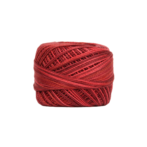 Vicki McCarty Variegated Wonderfil Perle Cotton - Scarlet Red (2217) is a vibrant variegated embroidery thread ideal for modern needlework and cross stitch projects.