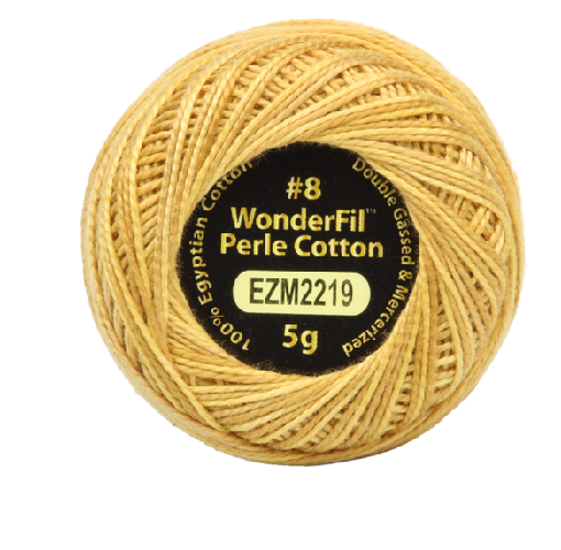 Vicki McCarty Variegated Wonderfil Perle Cotton - Honey Bees (2219) in soft honey yellow, high-quality thread suitable for embroidery, cross stitch, and needlework crafts.