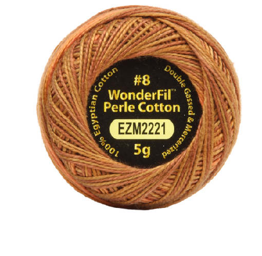 Vicki McCarty Variegated Wonderfil Perle Cotton - Red Fox (2221) in variegated warm red and brown tones, ideal for embroidery, cross stitch, and modern needlework projects.