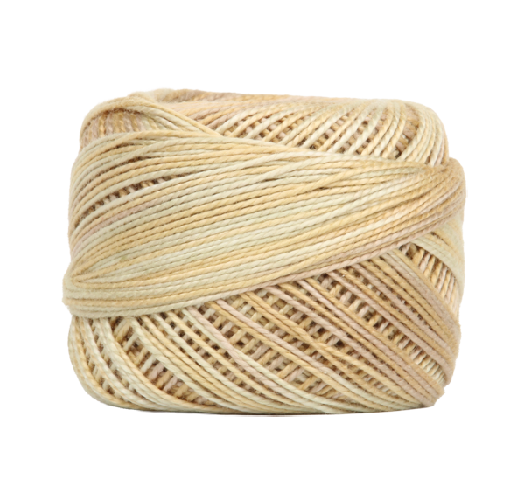 Vicki McCarty Variegated Wonderfil Perle Cotton - Sand (2222) in soft beige and tan tones, ideal for embroidery, needlepoint thread, and modern needlework projects.