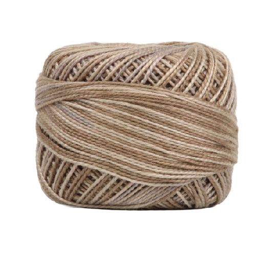 Vicki McCarty Variegated Wonderfil Perle Cotton - Burlywood (2223) in soft, natural beige and brown tones, ideal for embroidery, cross stitch, and needlework projects.