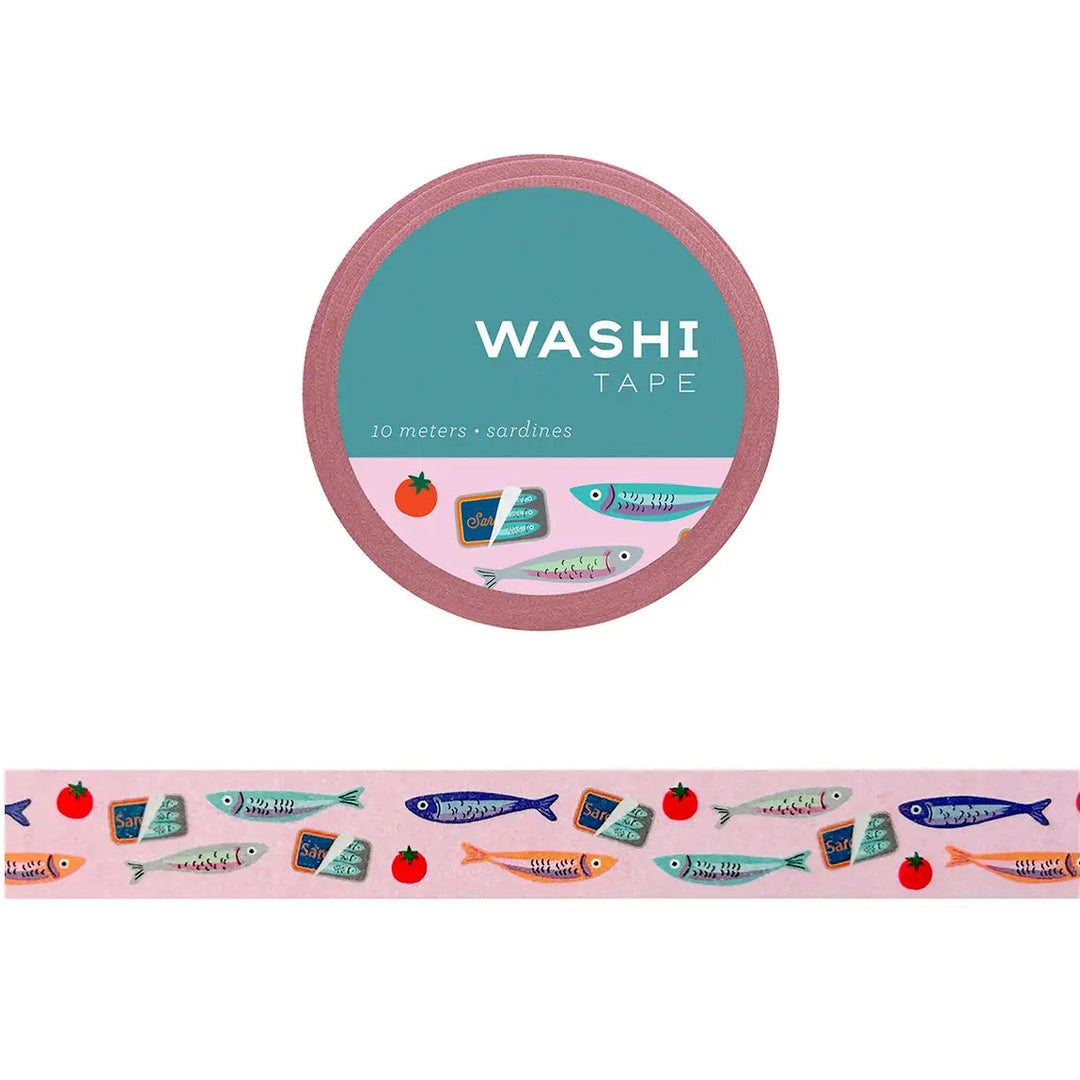 Washi Tape with Sardines on a pink background