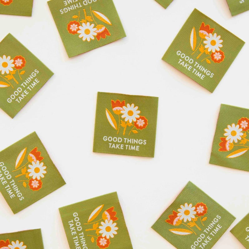 Large Good Things Take Time Woven Labels