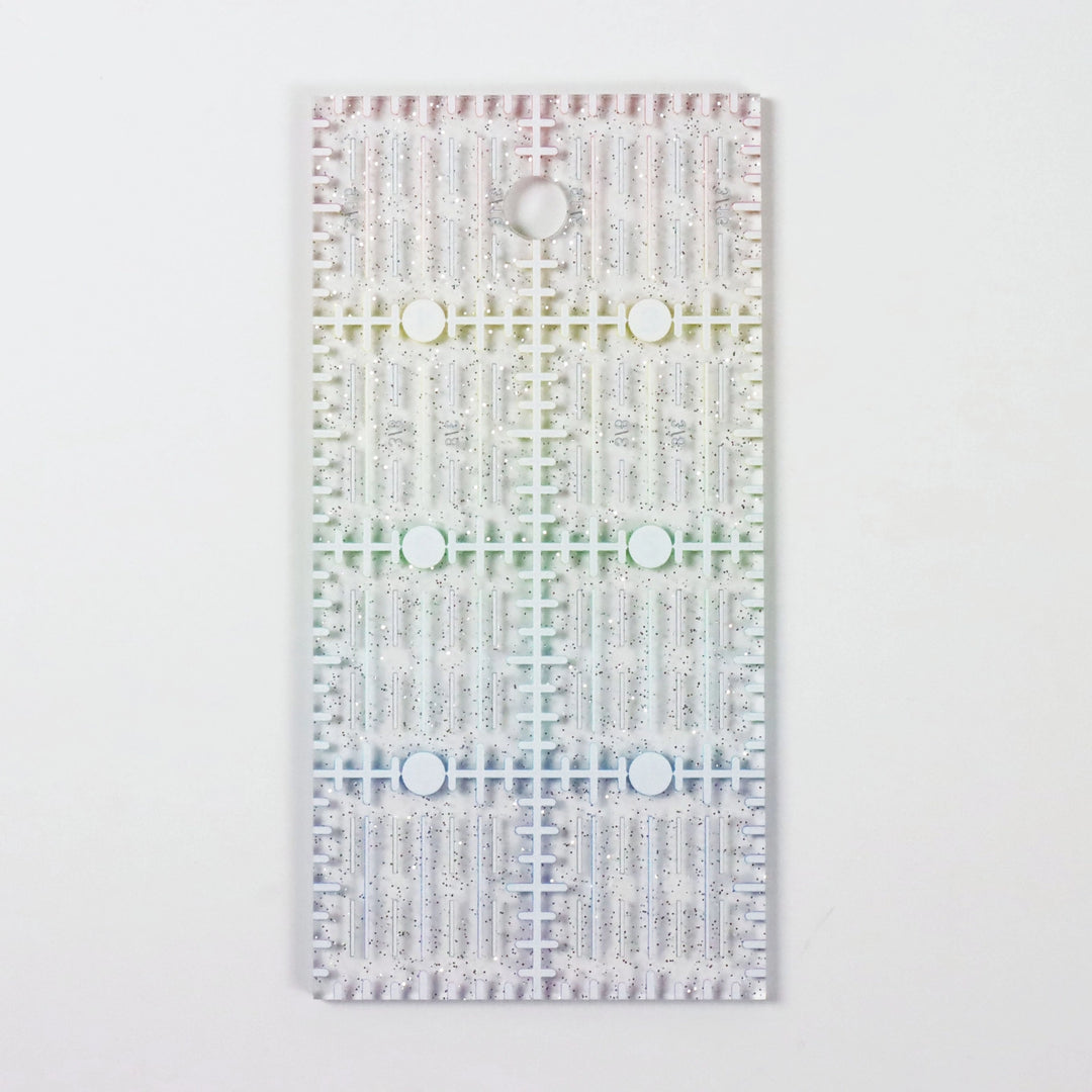 Rainbow Gradient Glitter Ruler (2" x 4") featuring a translucent design with sparkly glitter and subtle color transitions, ideal for precise measuring in embroidery and sewing projects.