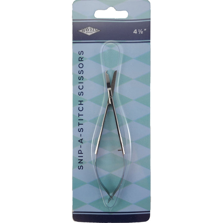 Havel's Snip A Stitch scissors in their retail packaging noting that they are 4.5" scissors