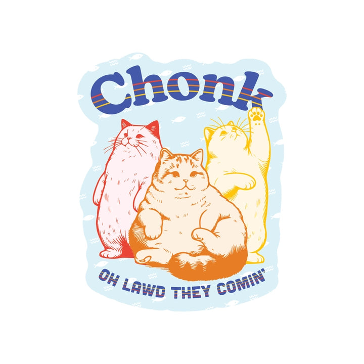Chonk Cats Vinyl Sticker features three cute chunky cats in pastel colors with playful expressions against a light blue background, perfect for craft enthusiasts and cat lovers.