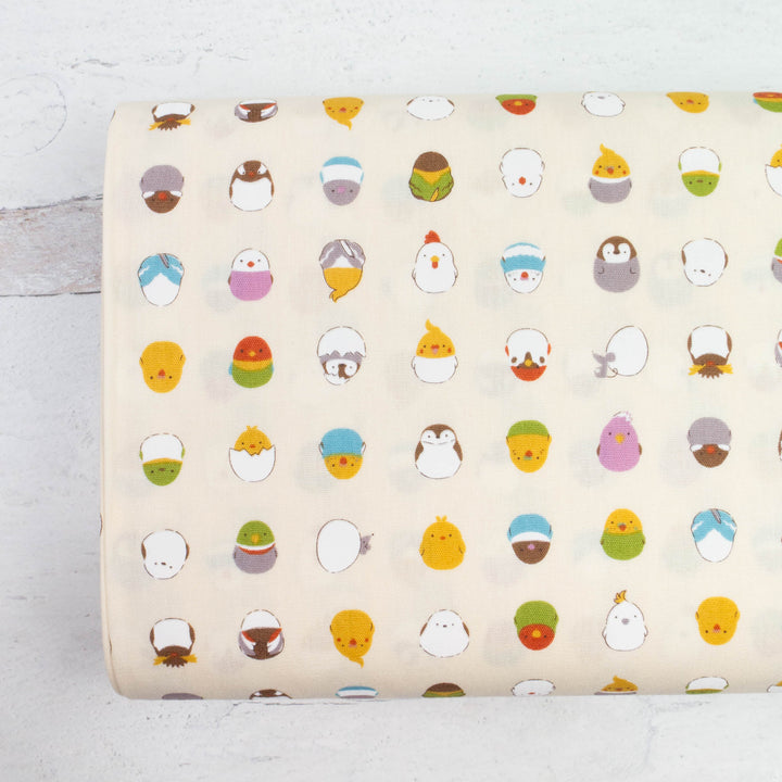 Japanese Cotton Fabric - Kawaii Birds in Eggs on Natural (SP251A)