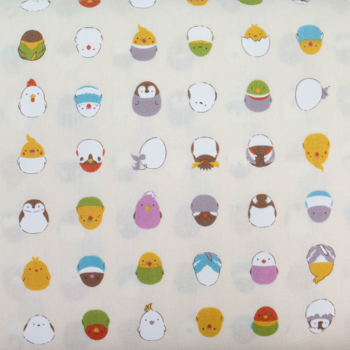 Japanese Cotton Fabric - Kawaii Birds in Eggs on Natural (SP251A)