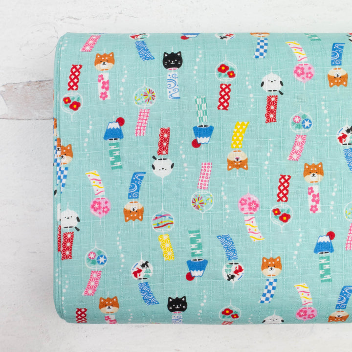 Japanese Cotton Dobby Fabric - Kawaii Paper Wishes on Lt Blue (AP2061C)