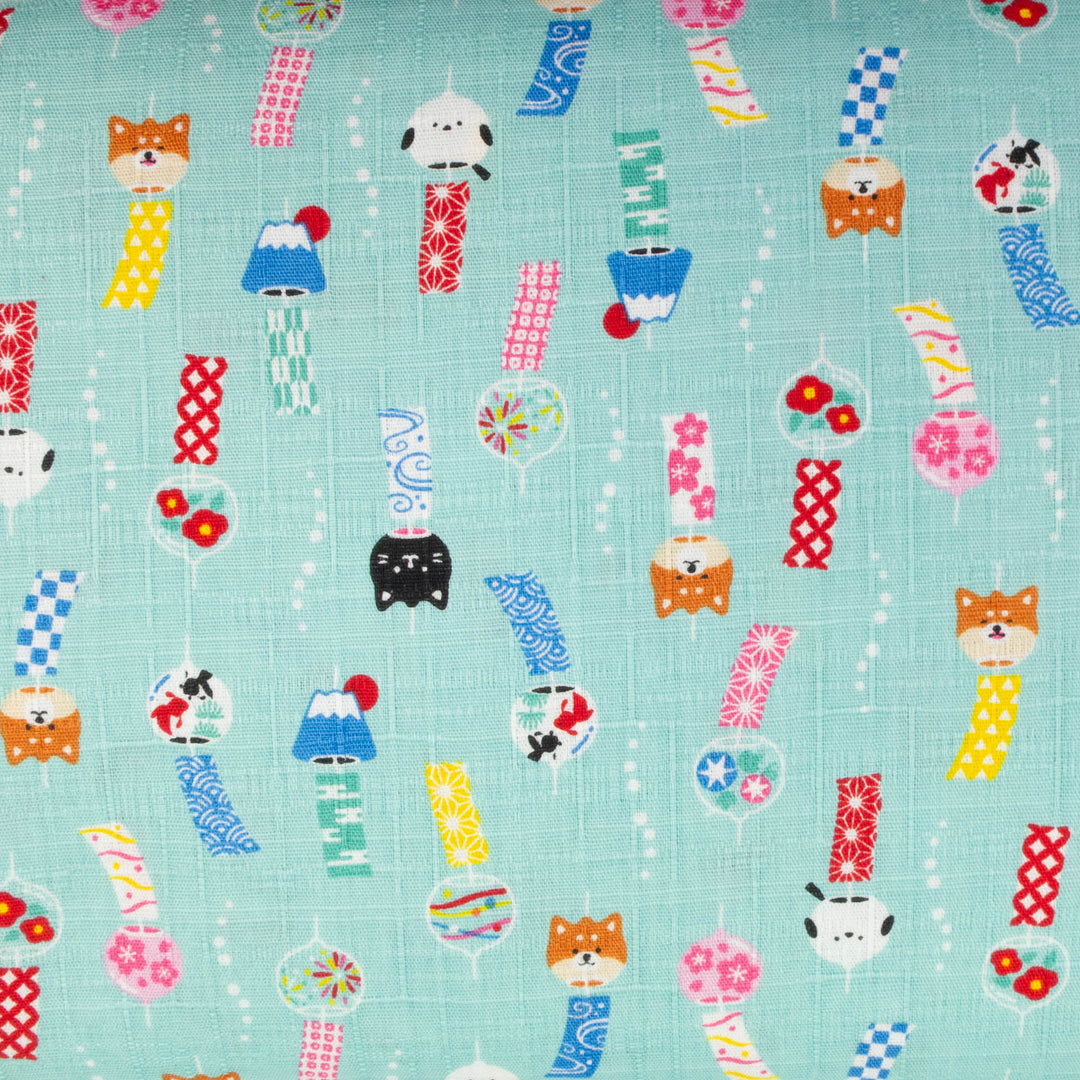 Japanese Cotton Dobby Fabric - Kawaii Paper Wishes on Lt Blue (AP2061C)