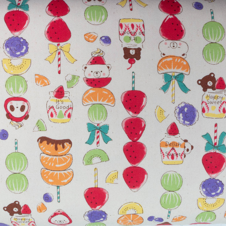 Japanese Cotton Oxford Fabric - Kawaii Fruit Skewer Animals on Natural (YGA602A)