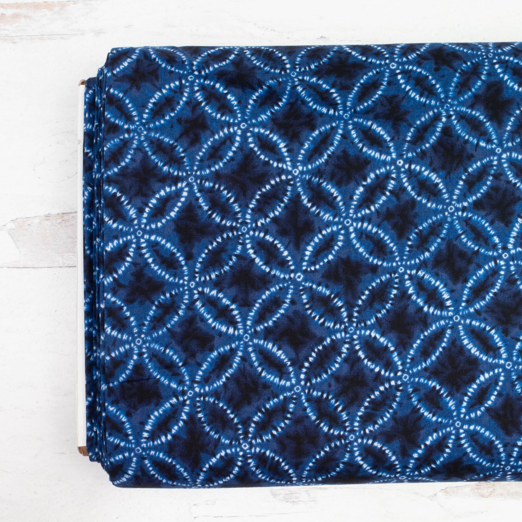 Shibori Blues Cotton Fabric - Shippo Tsunagi Blue Dark Navy
