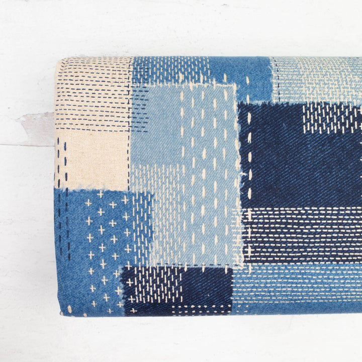 Cotton Linen Blend Lightweight Canvas - Boro Patchwork (YGA001B)