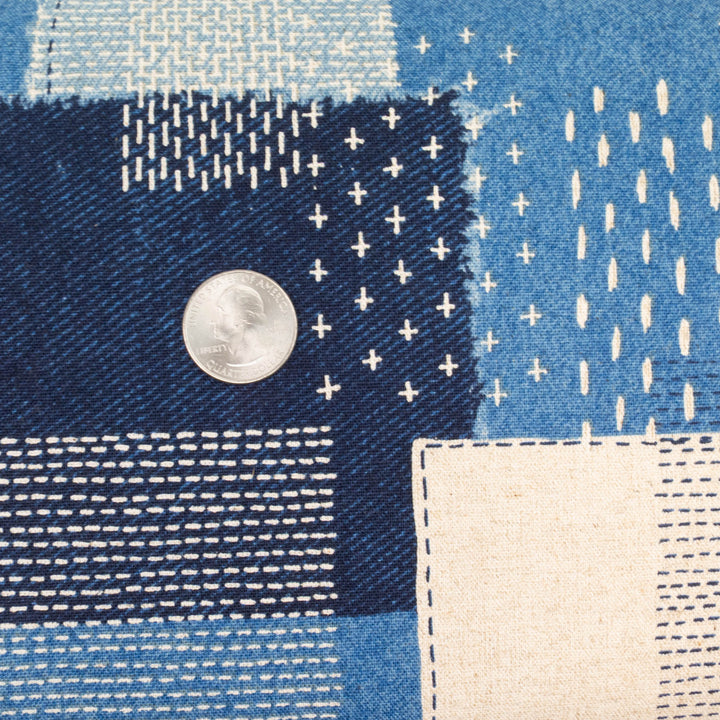 Cotton Linen Blend Lightweight Canvas - Boro Patchwork (YGA001B)