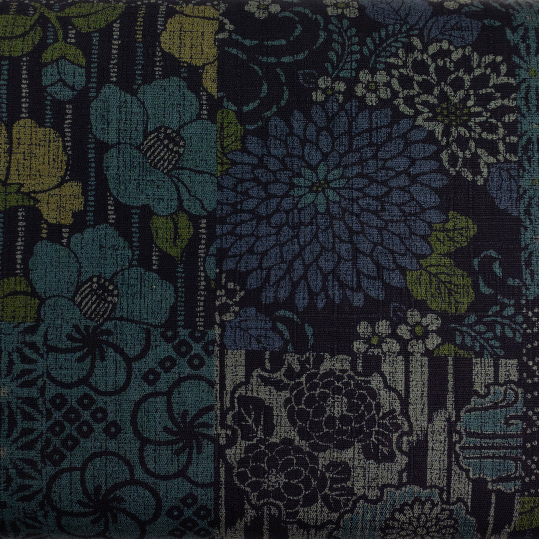 Japanese Cotton Dobby Fabric - Floral Boro Collage on Dk Navy (AP9042A)