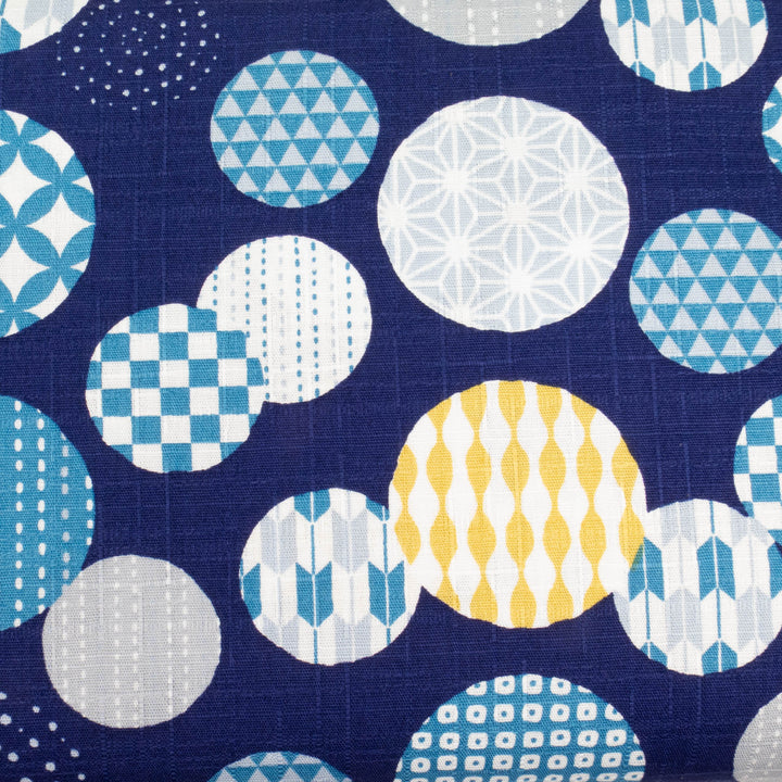 Japanese Cotton Dobby Fabric - Wagara Circles with Sashiko on Navy (AP1081E)