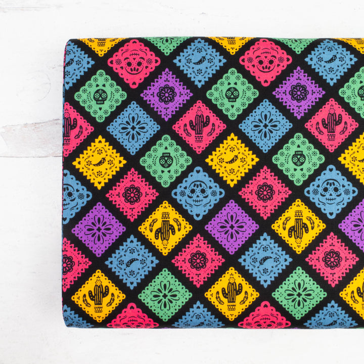 Japanese Cotton Fabric - Papel Picado on Black (NN1912F)