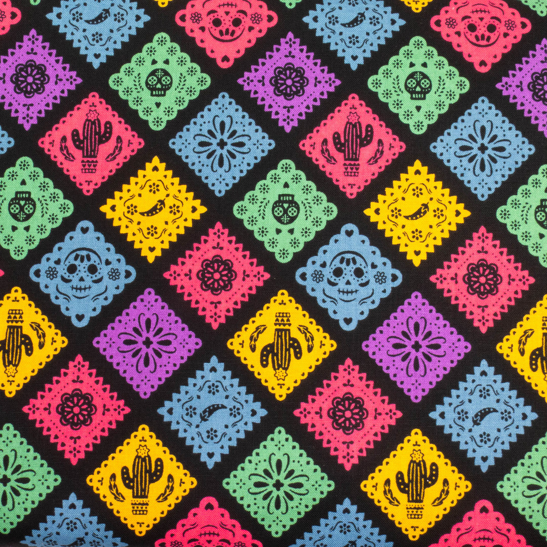 Japanese Cotton Fabric - Papel Picado on Black (NN1912F)