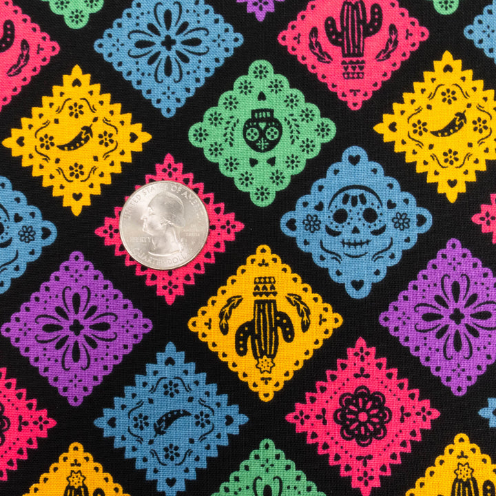 Japanese Cotton Fabric - Papel Picado on Black (NN1912F)