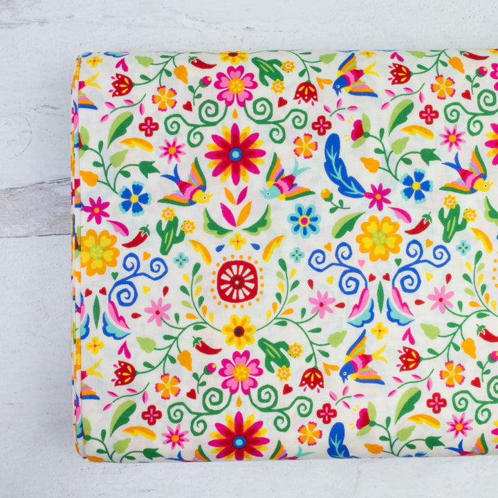 Japanese Cotton Fabric - Otomi Fiesta Floral on White (NN1911A)
