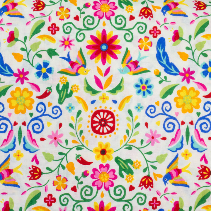 Japanese Cotton Fabric - Otomi Fiesta Floral on White (NN1911A)