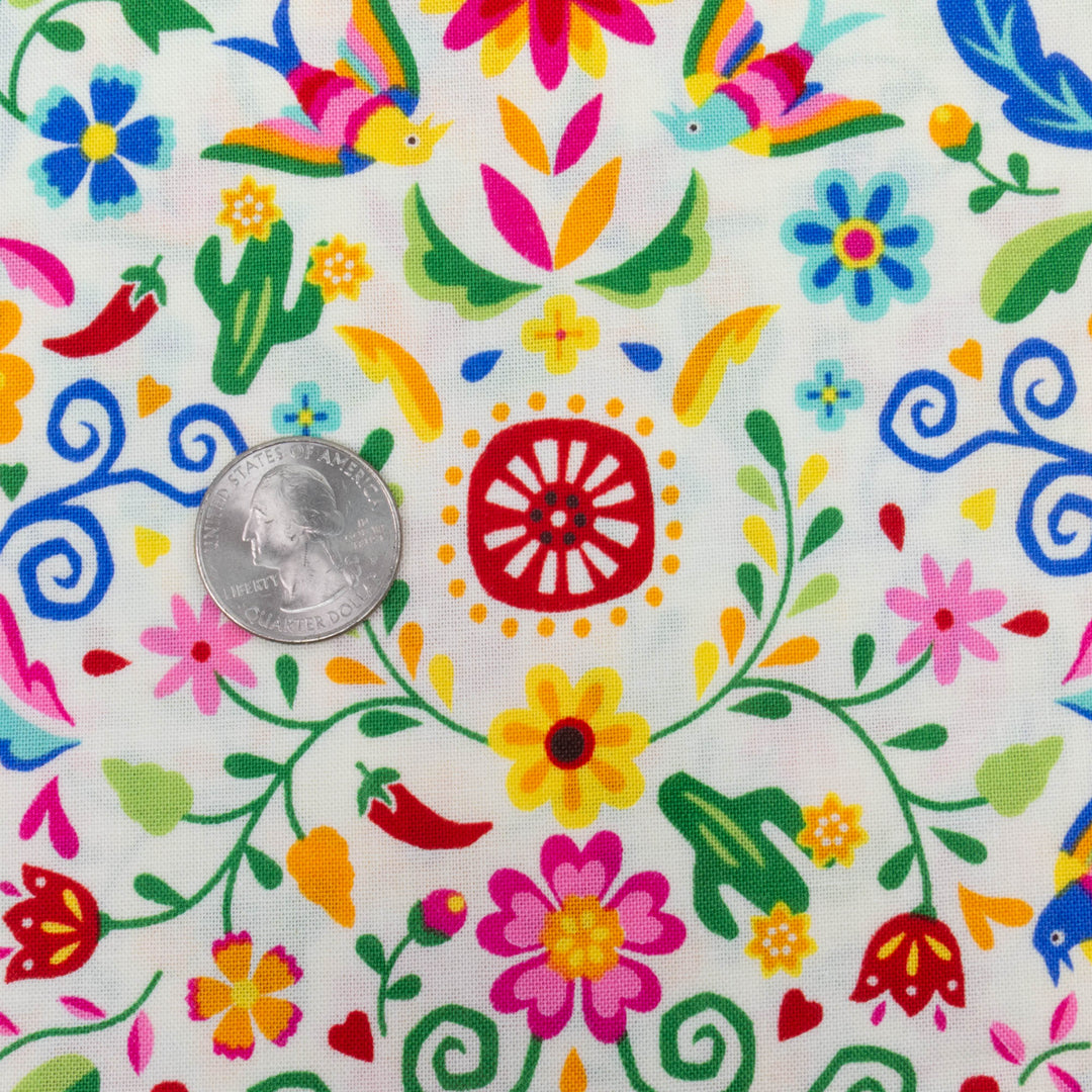 Japanese Cotton Fabric - Otomi Fiesta Floral on White (NN1911A)