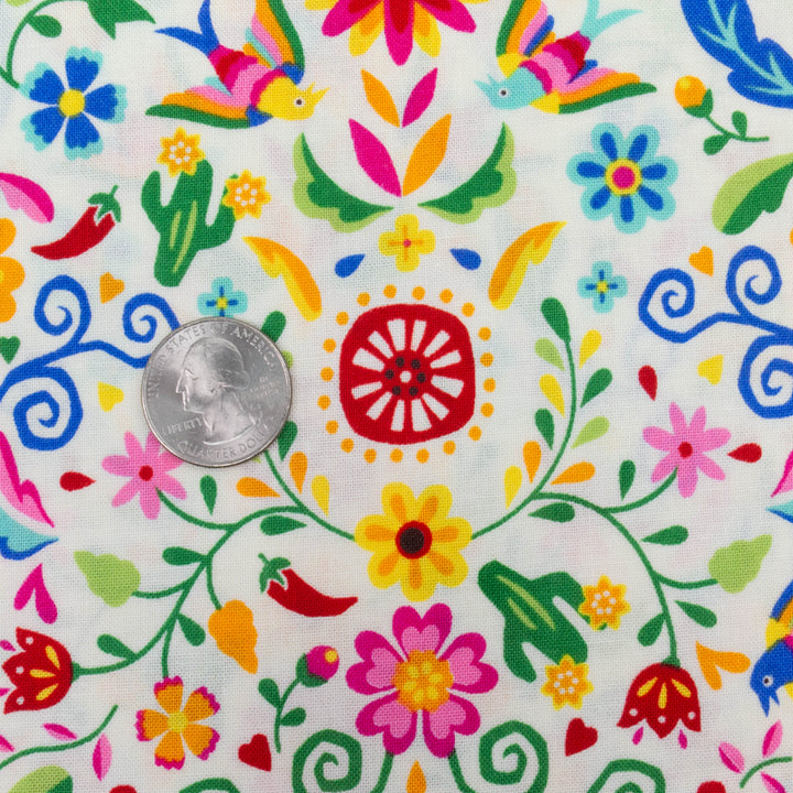 Japanese Cotton Fabric - Otomi Fiesta Floral on White (NN1911A)